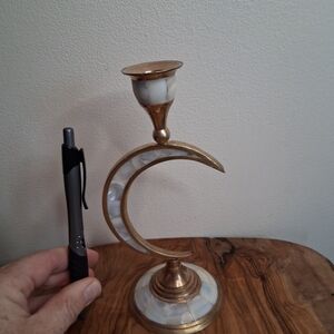 Whimsical Brass Mother Of Pearl Candle Holder